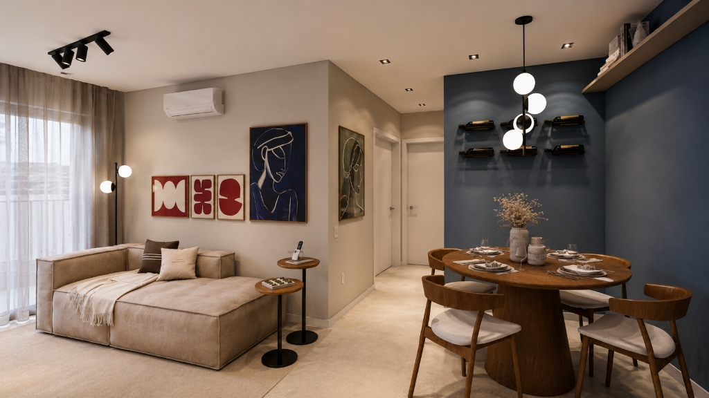 Sala com parede azul